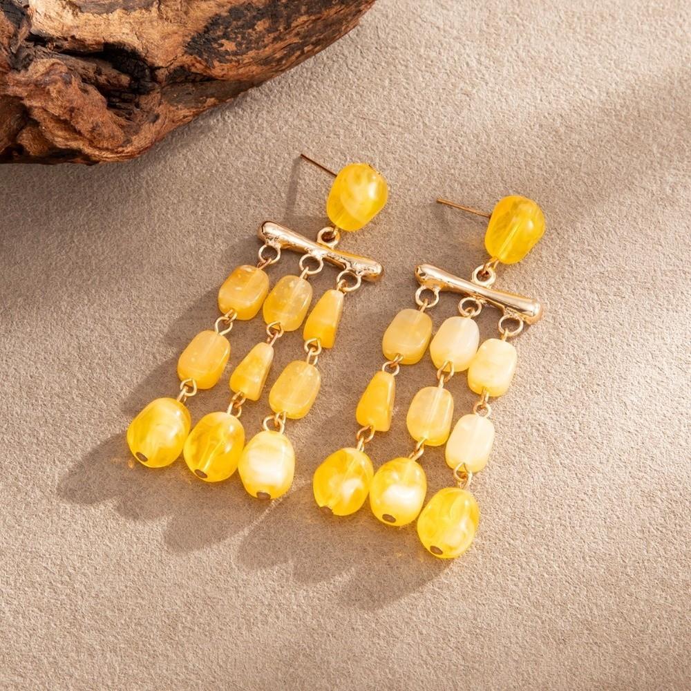 Multi-Layer Bead Bead Dangle Earrings Resin Geometric Earrings Vintage Statement Earrings Banquet