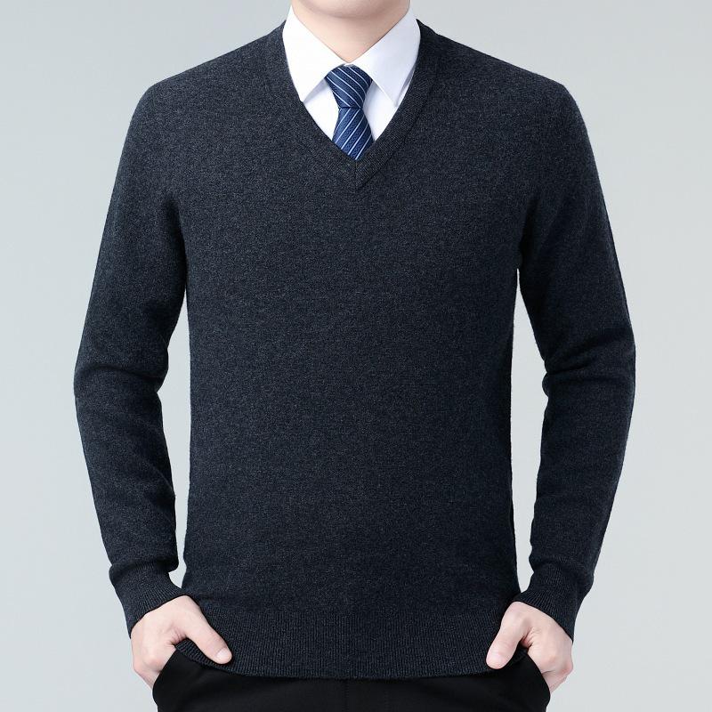 Men's Luxury Cashmere V-Neck Sweater - Warm, Stylish Autumn/Winter Layer for Middle-Aged Dads