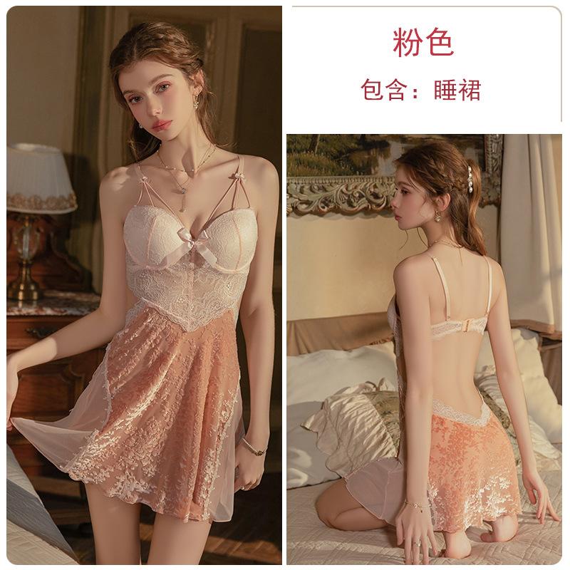 Women's Velvet Mesh Cutout Underwire Push Up Padded Sleep Dress with Robe Lounge Set