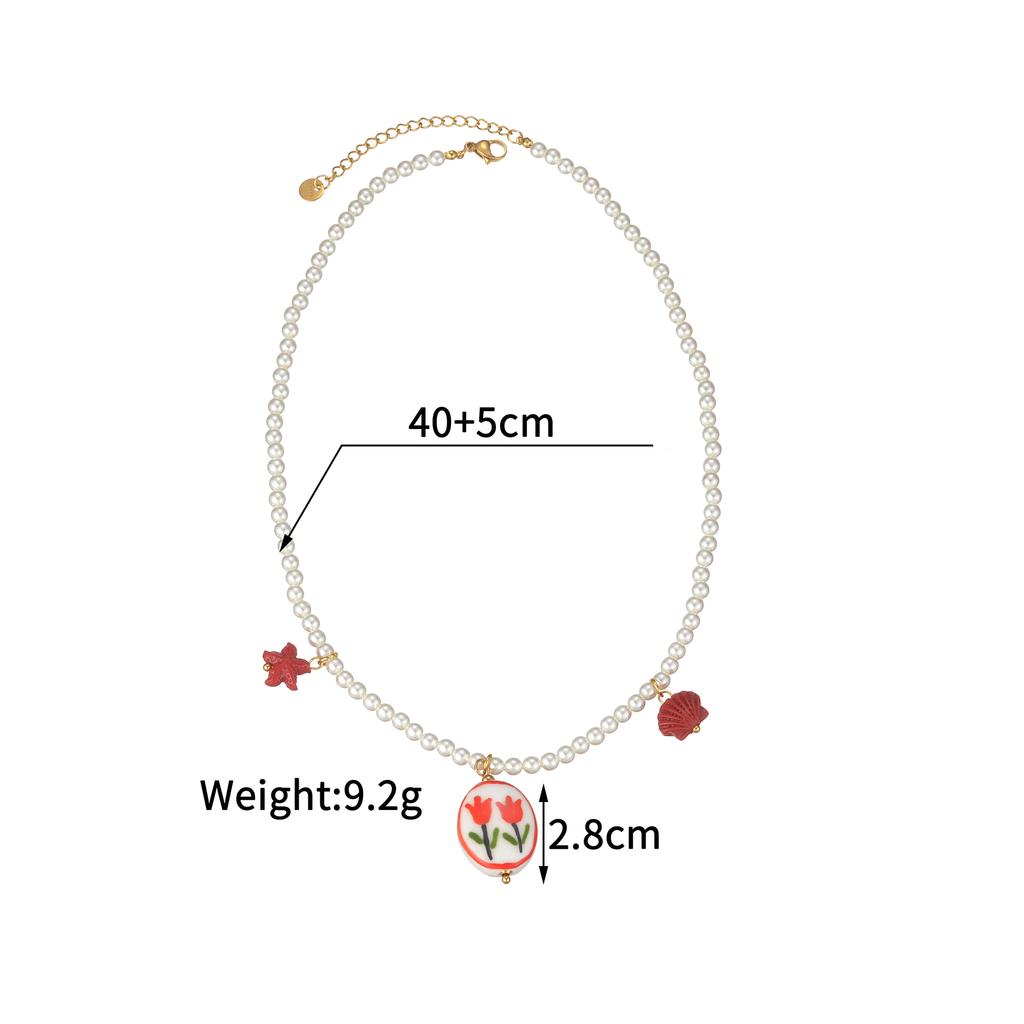 Atoztide Moda Collar con Colgante de Cereza para Mujer Acero Inoxidable Múltiples Estilos Perla de Imitación Cerámica Colgante Joyería Regalo