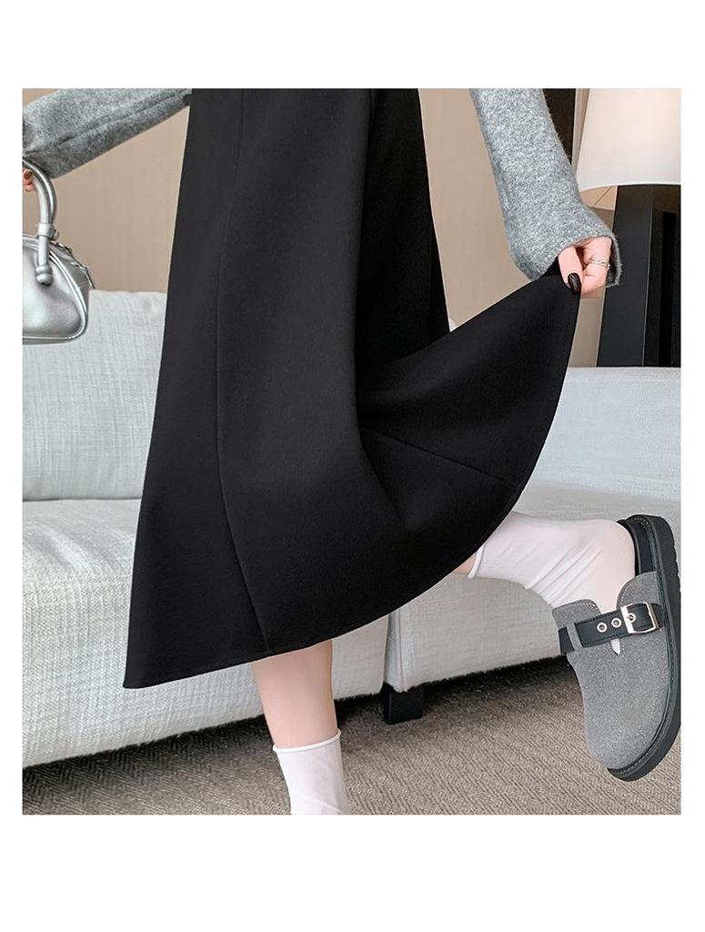 Plus Size Women's Korean Style Woolen Flare Skirt - High Waist A-line for Autumn/Winter