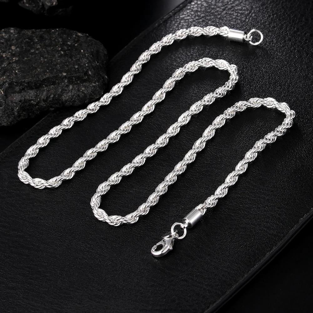 2026 Jewelry Men s and Women s 4MM Twisted Rope Twist Necklace Simple Round Line Silver Necklace 4MM*40CM