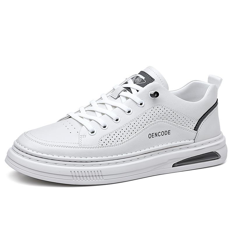 Summer Little White Shoes Men's Cowhide Tide Shoes Breathable Men's Shoes Comfortable Height Increase Men's Casual Shoes Versatile Board Shoes