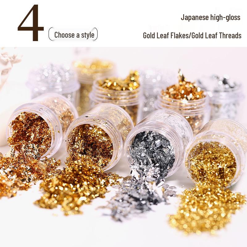 Japanese Gold & Silver Foil Nail Art Flakes: DIY Gel Polish Patches for Photo-therapy and Jewelry Design