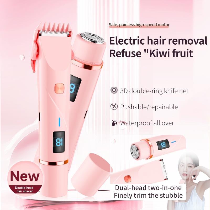 2-in-1 Electric Beard Shaver Double Head Lady Pubic Hair Face Underarm Groomer Painless Hair Removal Razor for Household Use