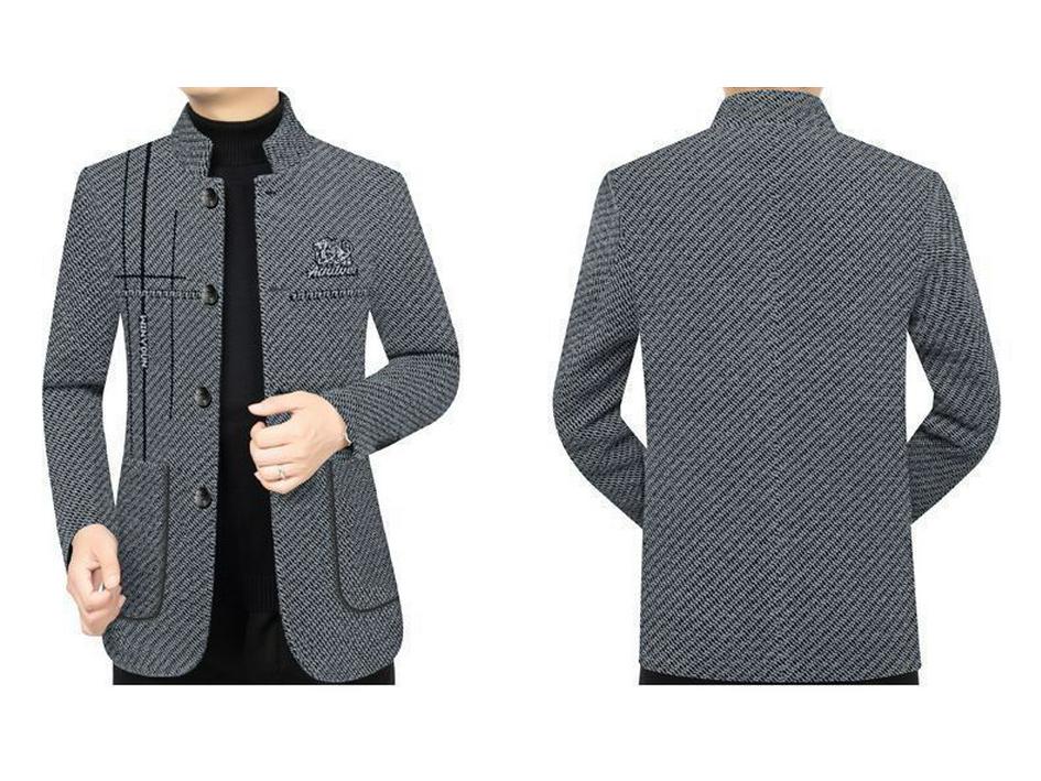 Men's Mid-aged Stand Collar Plush Woolen Jacket - Thickened, Casual, Versatile Coat
