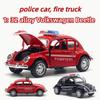 1/32 Alloy Beetle Police Car, Fire Truck, Regenerative Car Model, Children's Toy, Birthday Gift