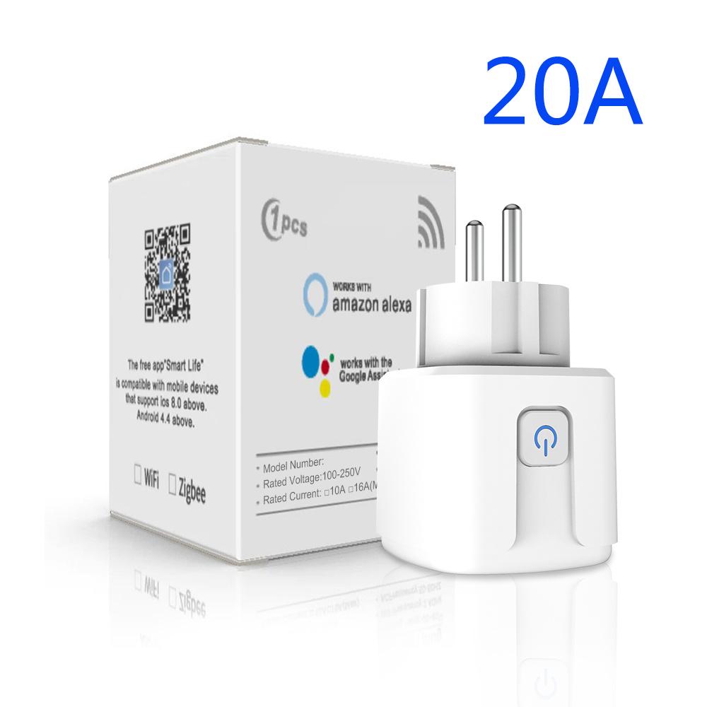 Tuya 16A 20A EU Chytrá zásuvka Wifi Chytrá zástrčka s monitorováním napájení Funkce časování Hlasové ovládání Alexa Google Home Hlasové ovládání