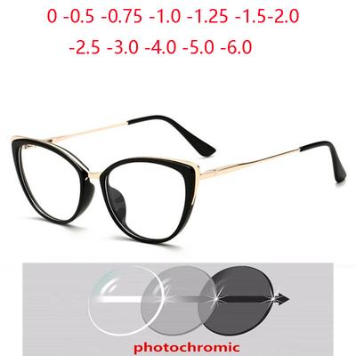 Blue Light Blocking Women Cat Eye Prescription Glasses For The Nearsighted Myopia Photochromic Eyeglasses 0 -0.5 -0.75 To -6.0