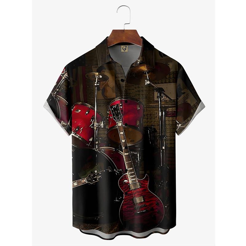 

Hawaii Beach Shirt Men s Quick Dry Summer Short Sleeve Guitar Print Harajuku Casual Blouse Street Korean Clothes 3XL