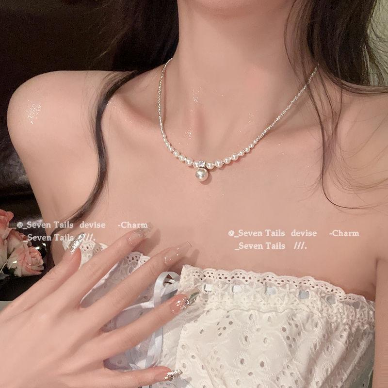 Mermaid Tears Shredded Silver Pearl Necklace Women's High Sense Niche Design Light Luxury Simple Clavicle Chain Versatile Silver Jewelry