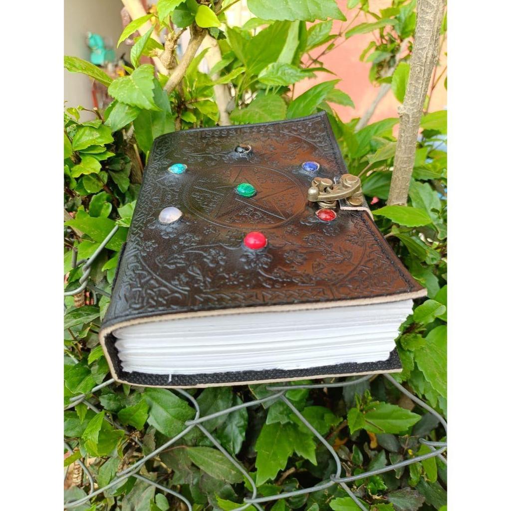 Mateshwari Leather Journal Pentagon Star Seven Stone Embossed The Book Of Shadow Writers Poetry Book Sketchbook Pagan Wicca Pentacle 7X5
