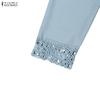 ZANZEA Women Casual Turn Down Collar Loose Lace Crochet Splice Long Sleeve Blouse