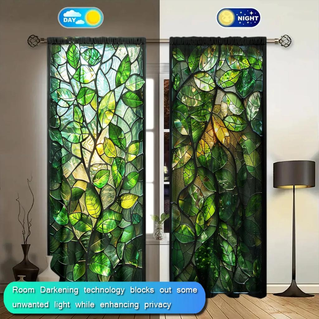 Set Of 2 Plant Glass Window Printed Curtain Home Decoration Curtains All Season Decorative Artistic Made Polyester