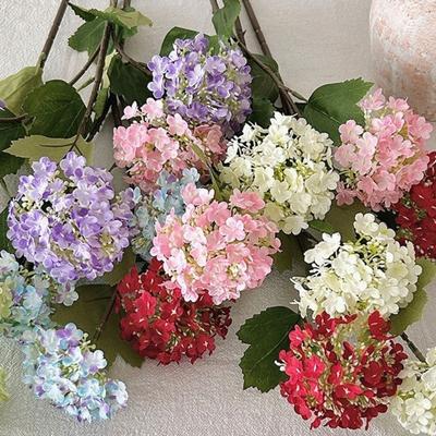 77cm Artificial Hydrangea Flowers Real Touch 3 Heads Silk Hydrangea Flowers Lifelike Green Leaves Fake Plants Home Room Decor