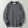 and Autumn Heavy Weight Cotton Navy-Striped Shirt Men's Long-Sleeved T-shirt Cotton Retro Blue and White Stripes Loose Bottoming Shirt Tops Tide