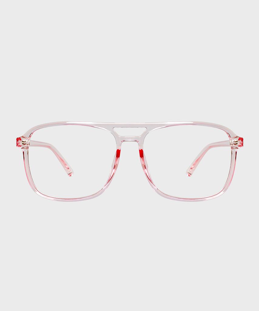 Ilsamsaemem Retro Two-Bridge See-Through Pink Horn-Rimmed Frames Blue Light Blocking Lenses