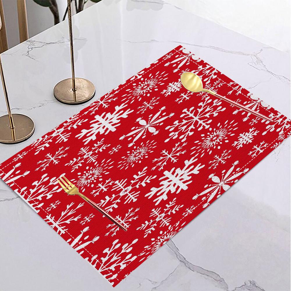 Red Grid Unique Winter Christmas Snowflake Design Placemat Kitchen and Dining Suitable for Family Dining and Party Decoration