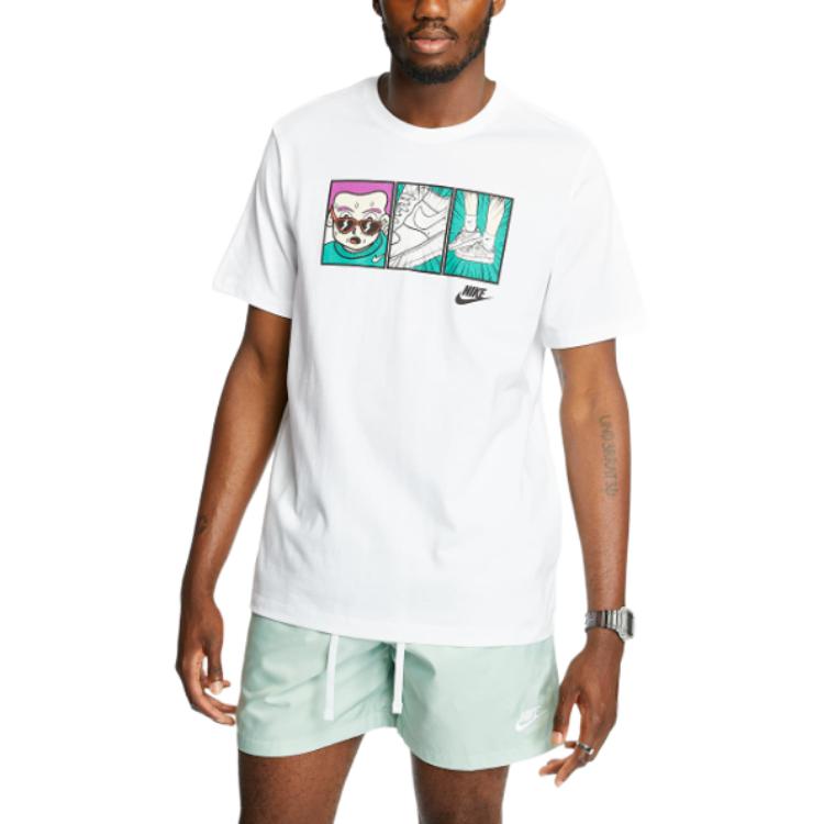 Nike Air Force One Cartoon Print Crew Neck T-Shirt Men Tops White CT6527-100