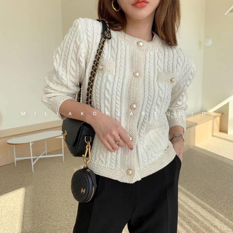 Short Knitted Cardigan Women's Solid Color Pearl Button Warm Coat Short Top New Fashion Simple Casual Commuting Spring Autumn