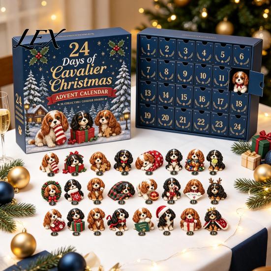 Birthday Gift for Boys Girls Shih Tzu Advent Calendar, 24-Day Countdown Toy Set with Mini Dog Plastic Christmas Ornament Figures, Tree Hanging Decor,