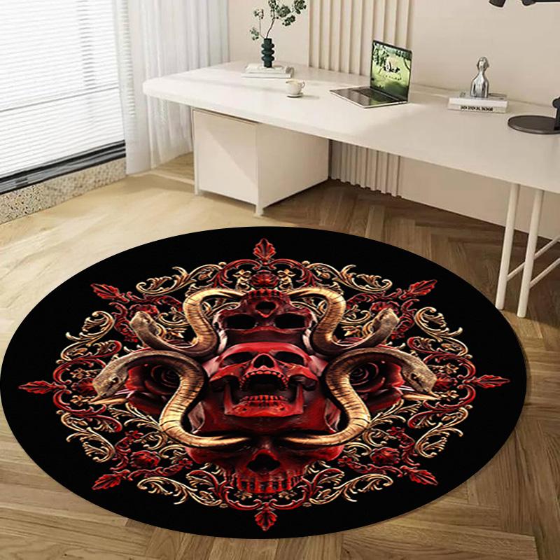 Gothic Skull Circular Rug Office Decorative Carpet For Living Room Bedroom Door Mat Floor Rug Computer Chair Area Rug