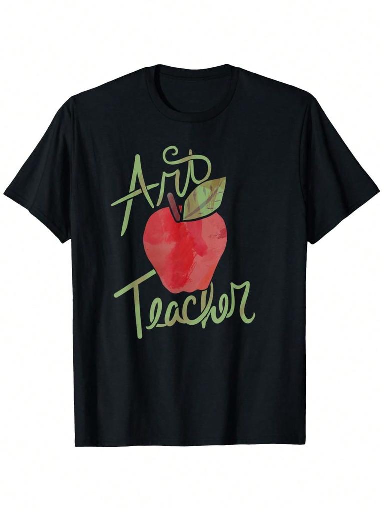 Art Teacher Red Apple Graphic T-Shirt - 100% Cotton Unisex Casual Tee With Vibrant Digital Print, Regular Fit For Outdoor & Daily Wear, All-Season Com