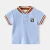 Kids Short Sleeve T-shirt Clothes Summer K-style Boy Dinosaur Embroidered V-neck Polo Shirt Baby Boy Color Matching Top
