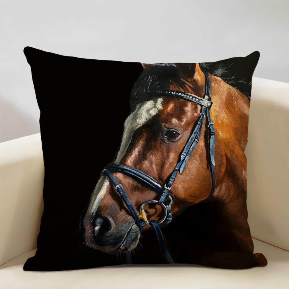 Farm Animals Horse Cushion Cover  45x45cm Linen Pillow Case Luxury Home Sofa Decoration Pillowcase Double-sided Printing