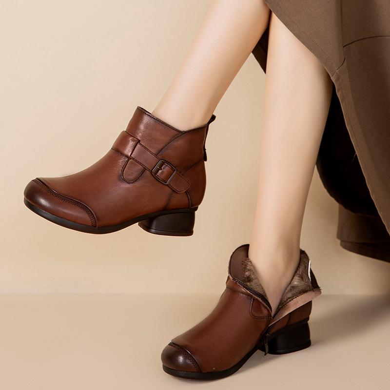 2025 Women's Vintage British High-Top Leather Boots - Autumn/Winter Slip-On, Versatile, Comfortable