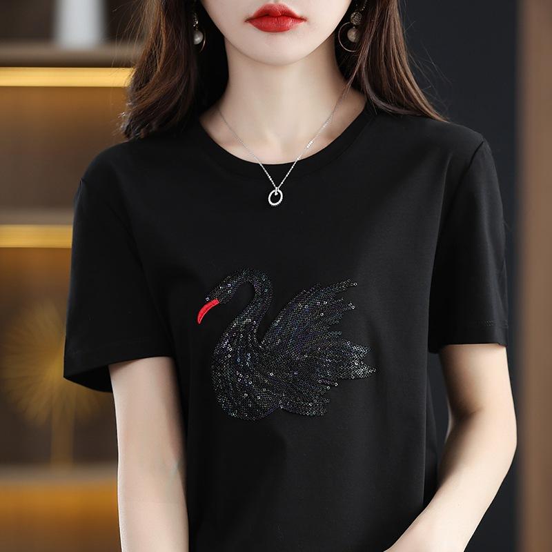 

Мерсеризованная хлопковая футболка для женщин с коротким рукавом из хлопковой нити, свободная, с рукавом до локтя, летняя, новая, однотонная футболка, топ с ромбовидной глажкой XXL