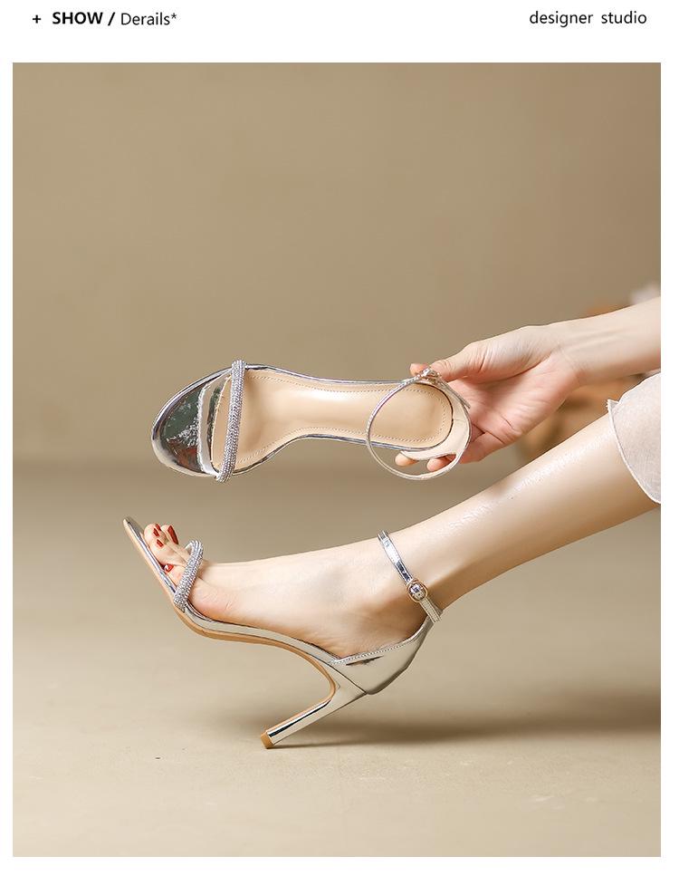 Damen Schwarze Strass Stiletto Sandalen - Frühling/Sommer 2025 Mode