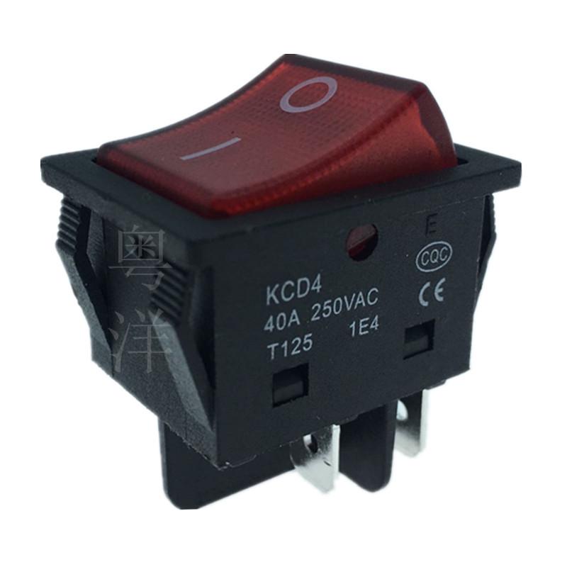 High Current 40A 250VAC Spot Welder Switch, Four Pins, Two Positions with Light, KCD4 Rocker Boat Switch.