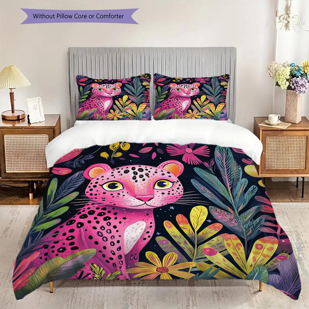 Leopard Pattern Bedding Quilt Set Quilt Cover Pillowcase Home Decoration Birthday Gift (1 * duvet cover + 2 * pillowcase, without core)