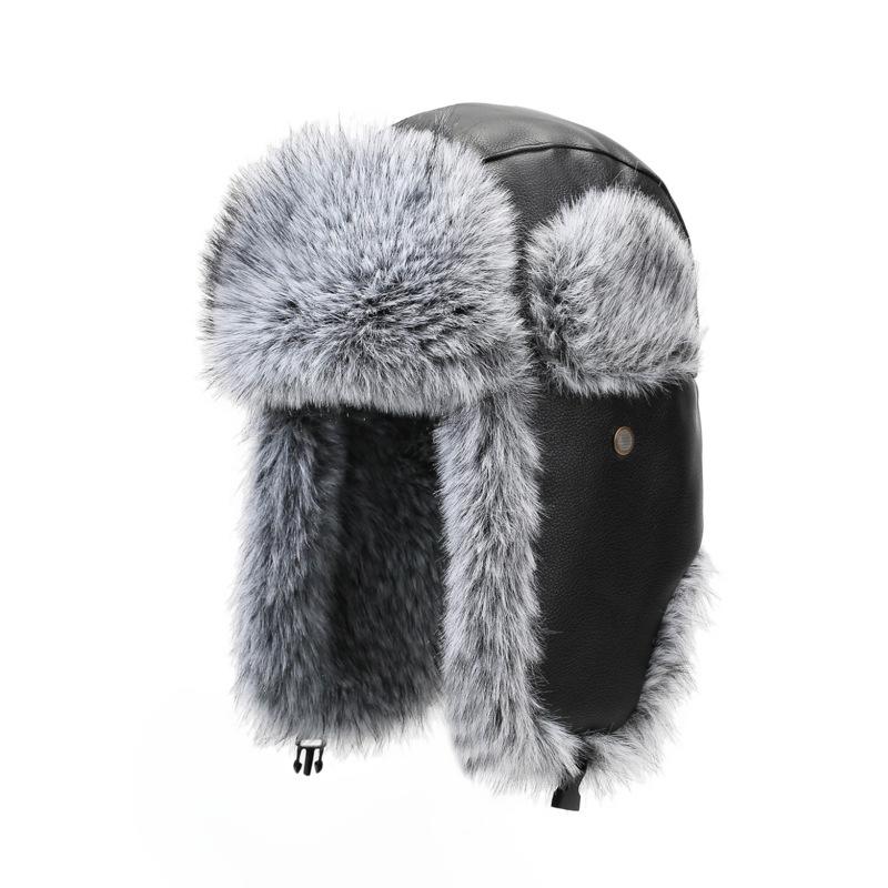 

Товста ПУ шапка-бомбер чоловіча вулична вітрозахисна холодостійка шапка тепла оксамитова захист вух шапка для їзди сірий