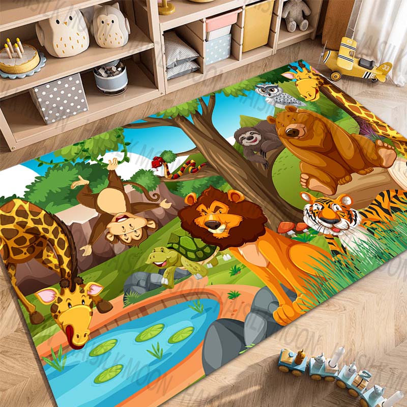 Multiple sizes Cartoon Zoo Theme Pattern Carpets for Bedroom Living Room Mat Creative Door Mat Dressing Room Rugs Luxury Gifts
