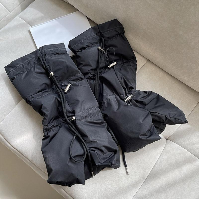Women Winter Padded Puffer Leg Warmers for Outdoor and Sports Adjustable Drawstring Split Flared Boot Covers Cuffs Socks