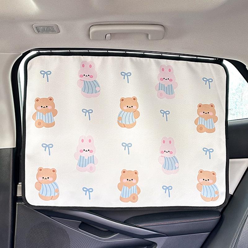 Cartoon Summer Car Sunshade: Cute Heat-Insulating Blackout Curtains for Baby's Side Window Protection