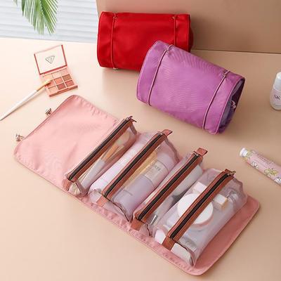 4-in-1 Hanging Toiletry Bag Travel Toiletries-Foldable Compact Cosmetic Kit Quick Roll Up Removable Dividers Makeup Organizer