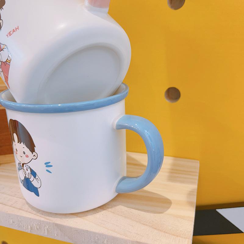 Cartoon Creative Couple Cup Boy Girl Student Water Cup Ceramic Cup Mug Breakfast Cup Cute Pair Cup