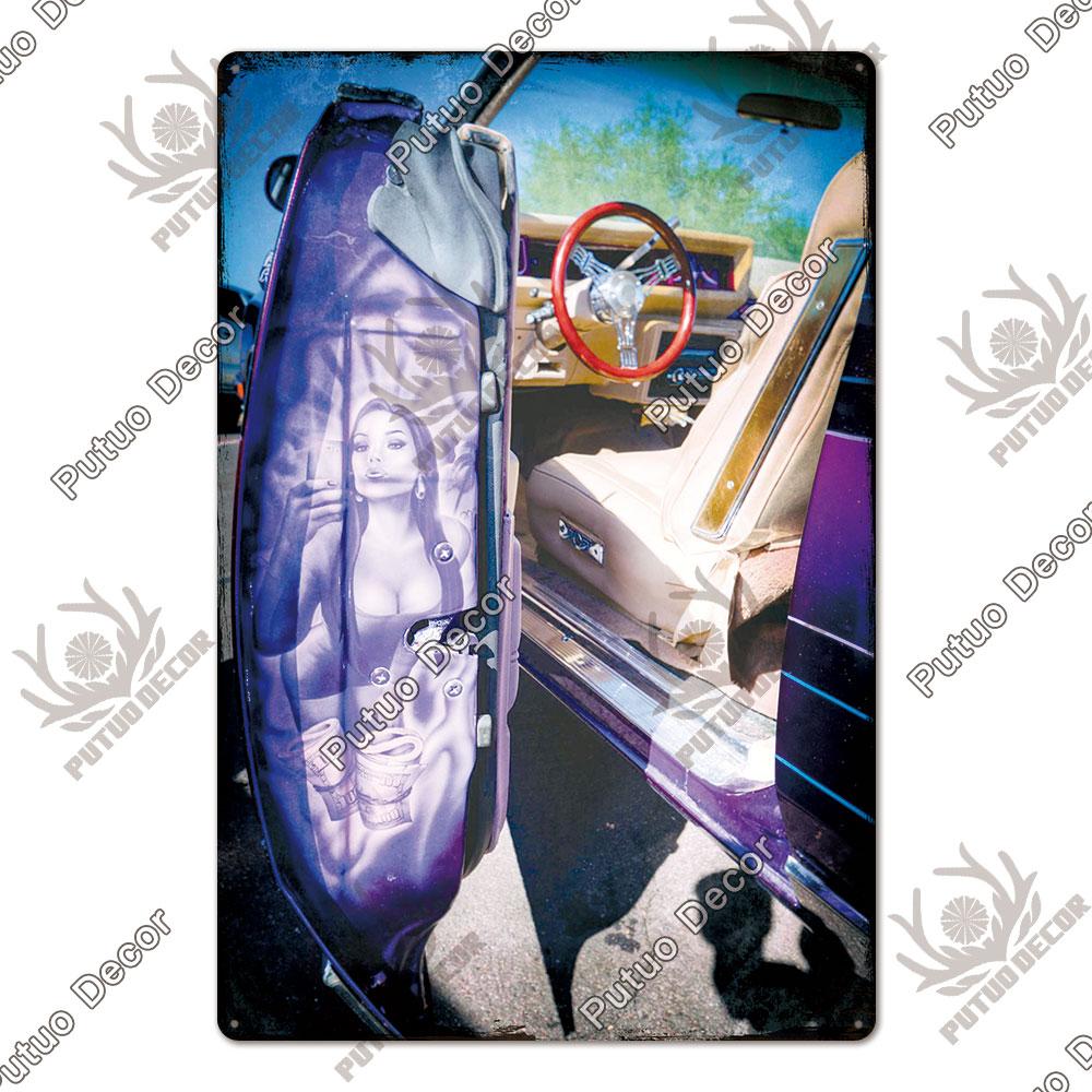 Putuo Decor Classic Cars Retro Plaque Metal Plate Vintage Tin Sign for Garage Man Cave Home Wall Art Decoration Car Posters