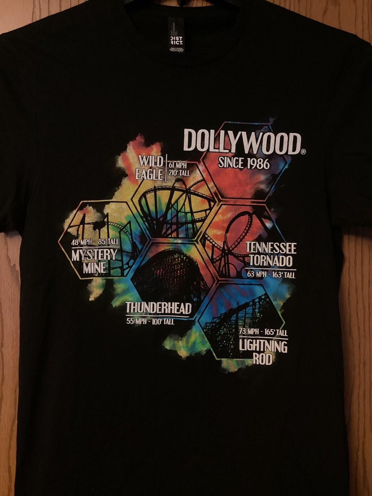 Dollywood - Since 1986 - Black Shirt Showing Images Of 5 Popular Rides/Ladies/S XXXL