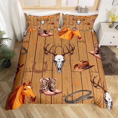 Western Denim Decoration Three-Piece Quilt Cover Digital Printing Bedding Set Bed Cover