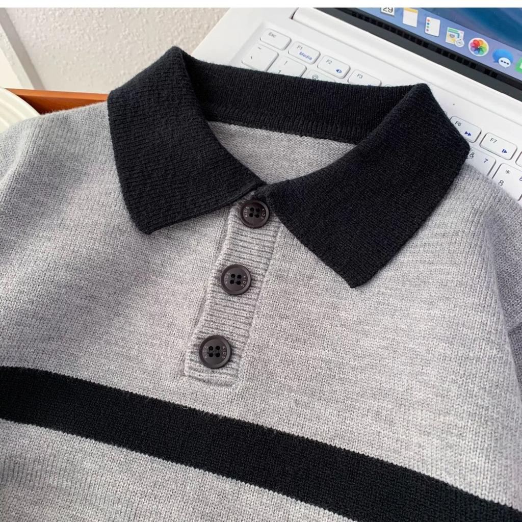 Children's Sweater Autumn/Winter Boys' Top Casual POLO Knitted Shirt Boys' Baby Warm Bottom Shirt