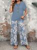 1116 New European and American Fashion High-Quality Short Sleeve Shoulder T-Shirt and Long Pants Set WA11+MR16