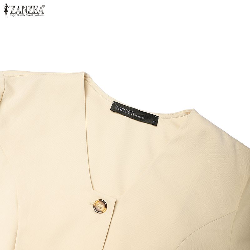 ZANZEA Women Short Sleeve Blouse and Cropped Pants Classic Two Piece Suit Sets