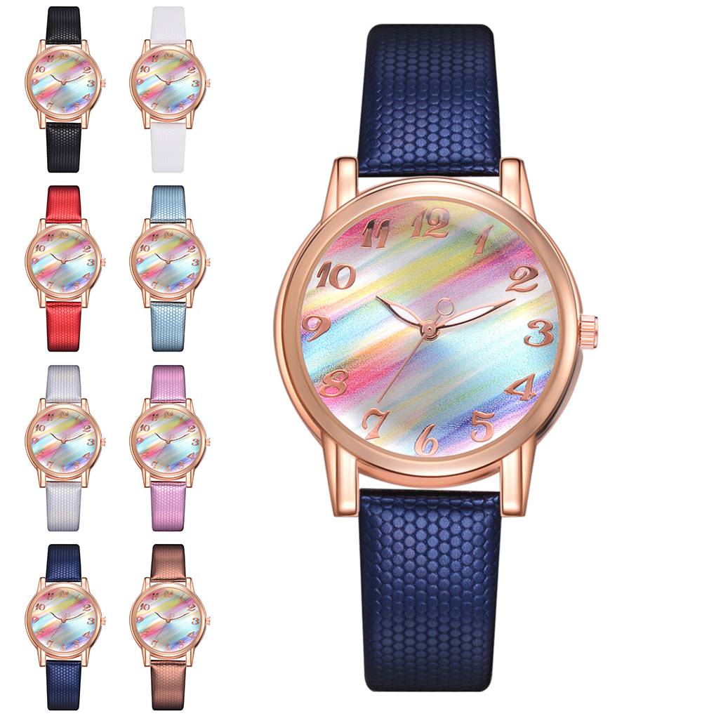 

PU Leather Women Girl Round Quartz Watch Clear Digit Dial Alloy Watch Wristwatch