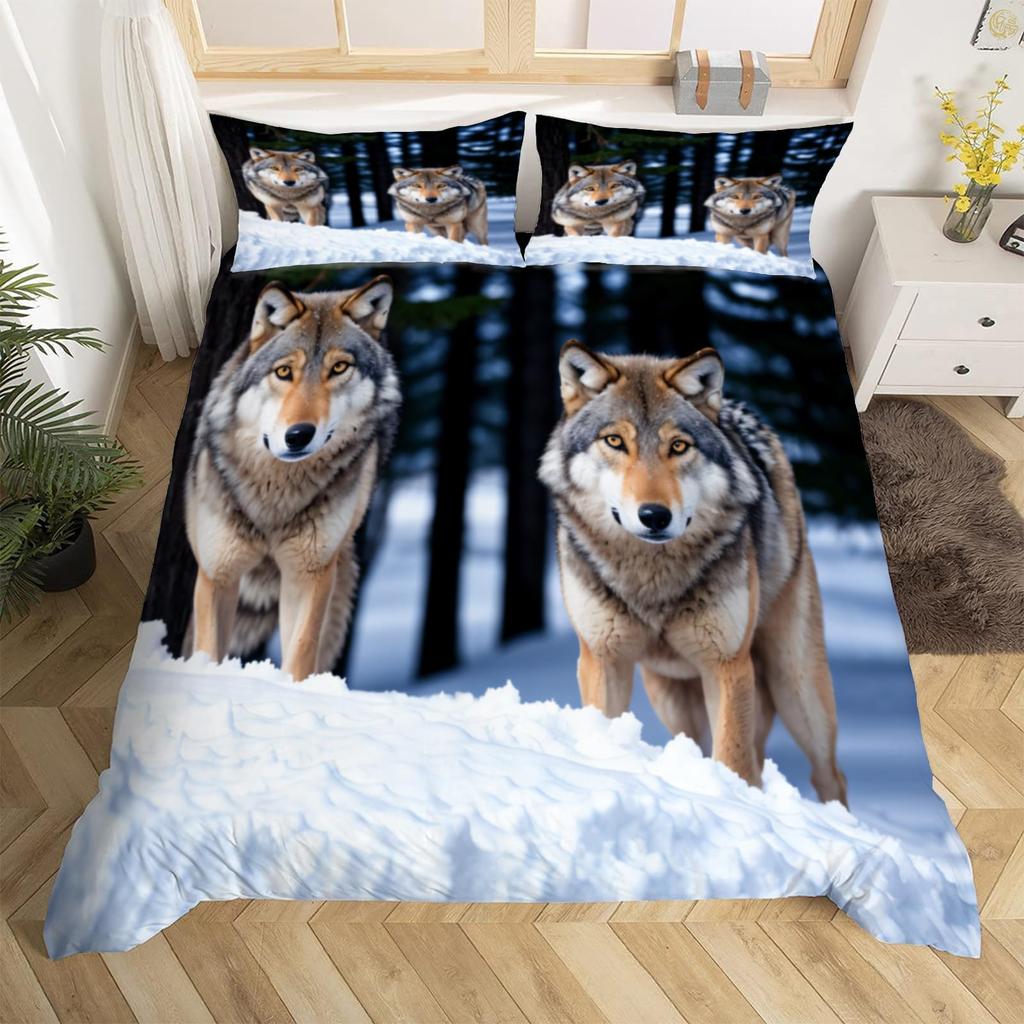 Wolf Duvet Cover Twin Queen 2/3Pcs Wild Animal Wolves Bedding Set For Boys Girls Teens Microfiber Snow Mountain Comforter Cover