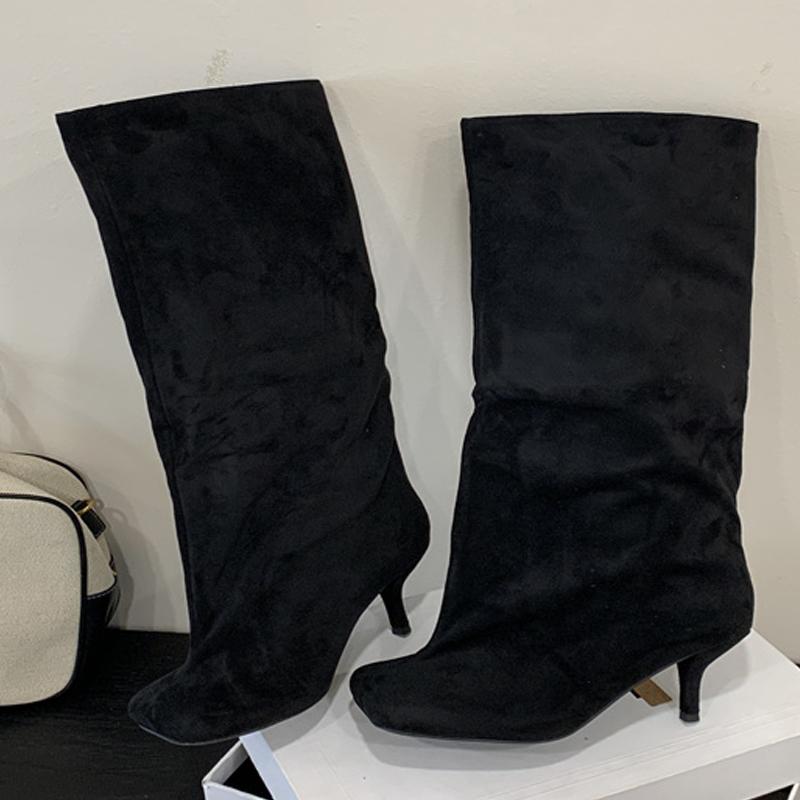 

Модная обувь Eilyken Большой размер 44 Уличный панк стиль Круглый носок Женские ботфорты Сексуальная обувь на тонком каблуке Зимние женские современные длинные ботильоны 35 чёрный