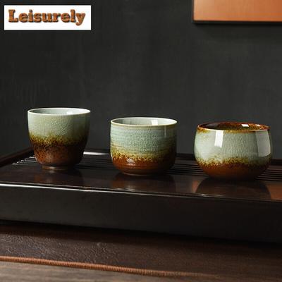 Boutique ar malku apdedzināta porcelāna tējas tase Ledus saplaisājusi glazūra Rupja meditācijas krūze Ceļojumu tējas bļoda kaklasaite Guanyin Pu'er Master Cup Teaset
